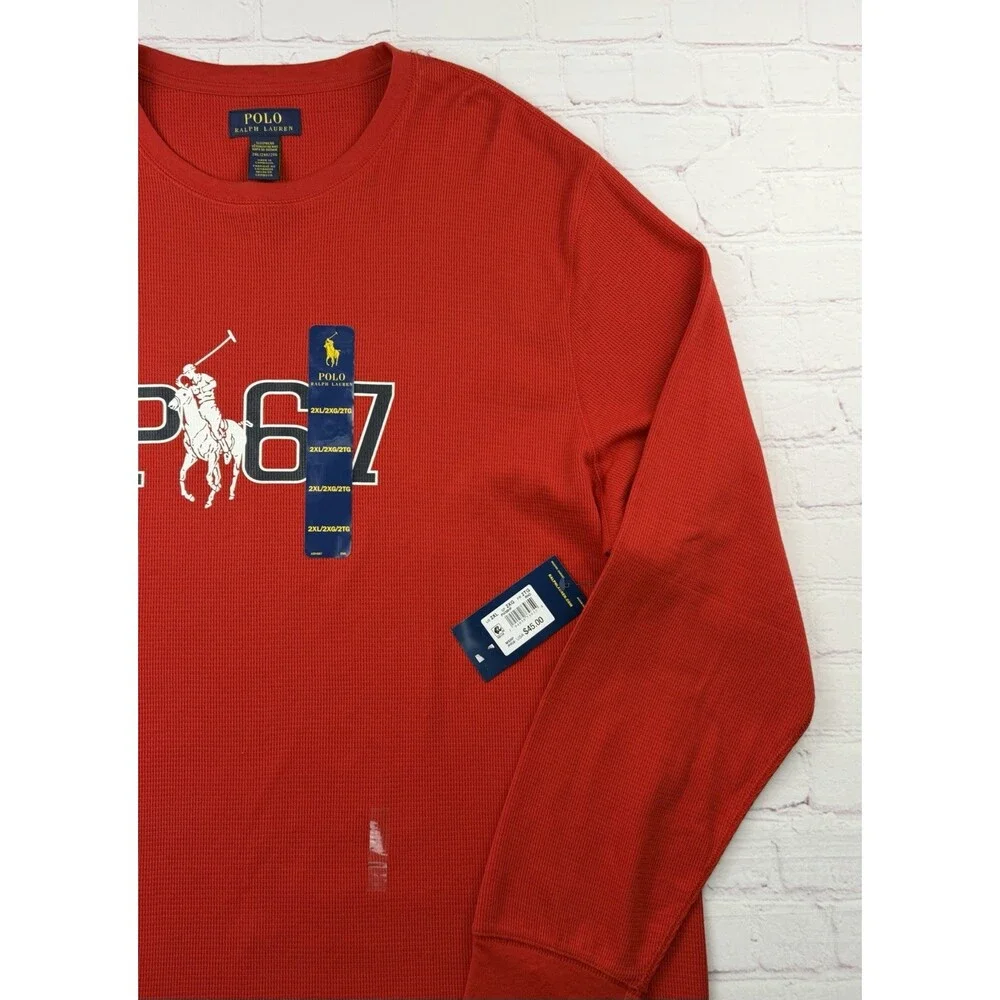 Polo Ralph Lauren Red Sleep Shirt P67 Pony Logo Waffle Knit Crew Mens 2XL NEW